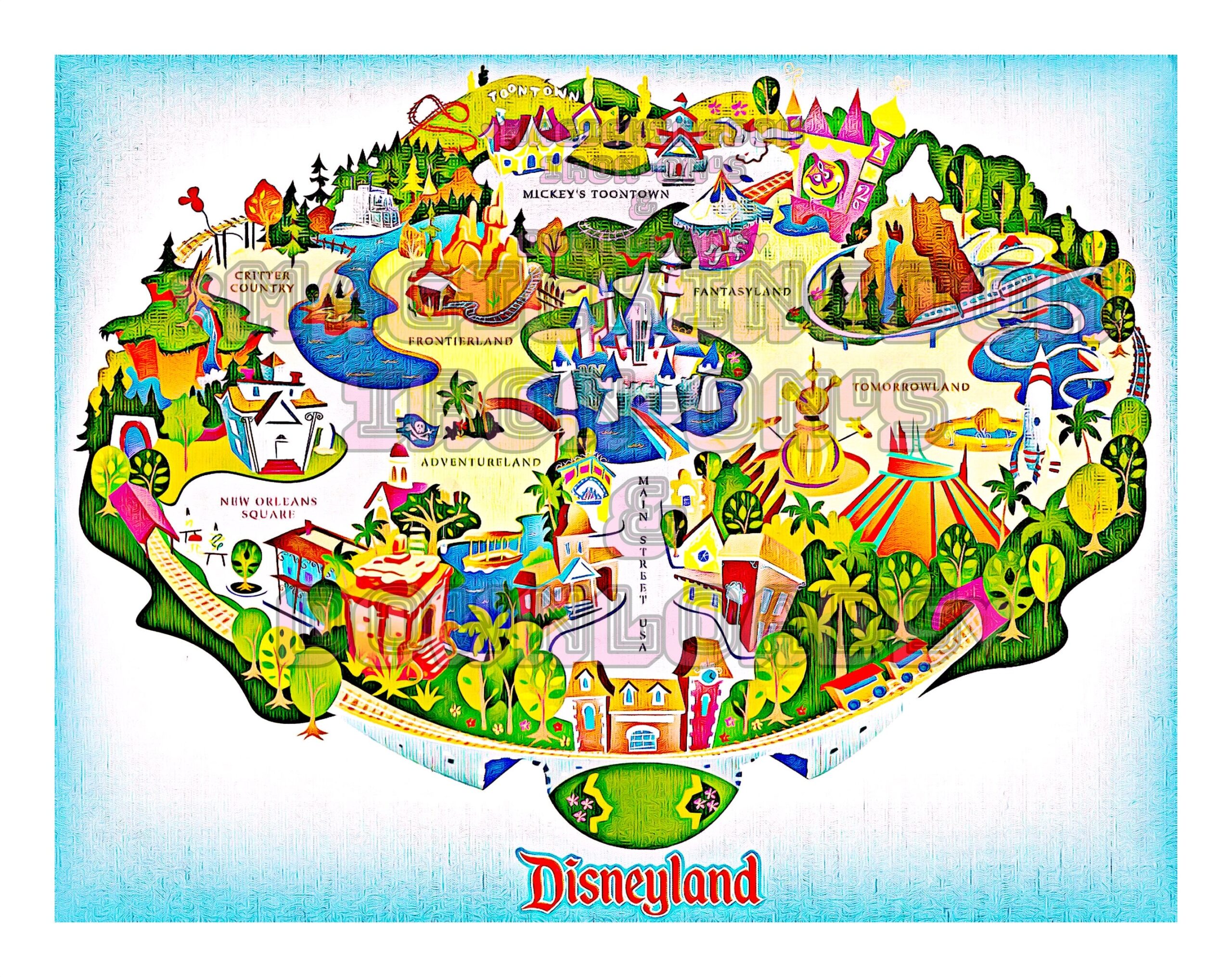 RARE Disneyland Map Image DIY Print T Shirt Poster Sticker Decal Clip Art Card Vacation Mug Disney Birthday Party Printable Pillow Napkins Etsy