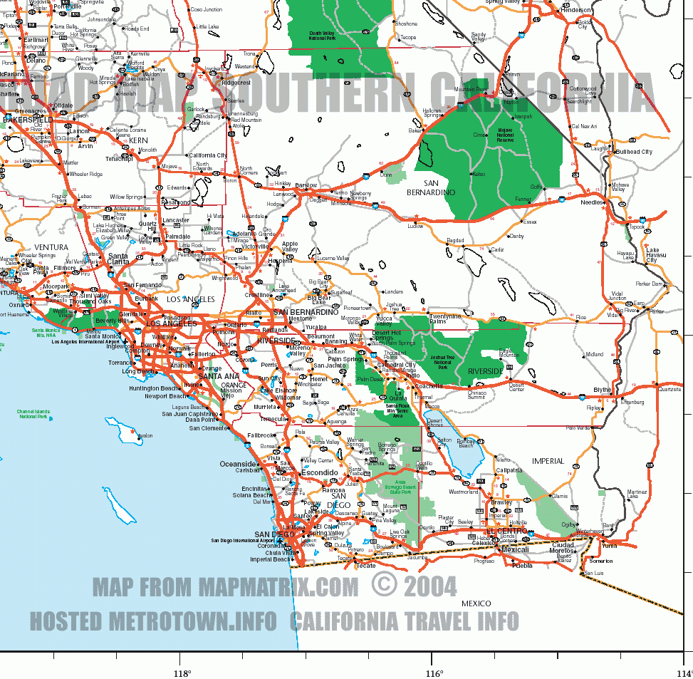 Road Map Of Southern California Including Santa Barbara Los Angeles San Diego To Border Of Mexico by Weller Cartographic Services Sponsored By LA California Lawyers 