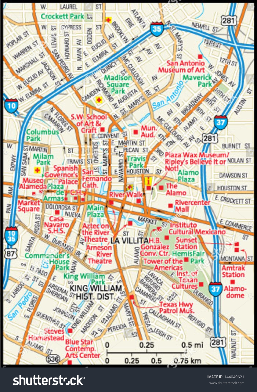 San Antonio Texas Downtown Map Stock Vector Royalty Free 144049621 Shutterstock