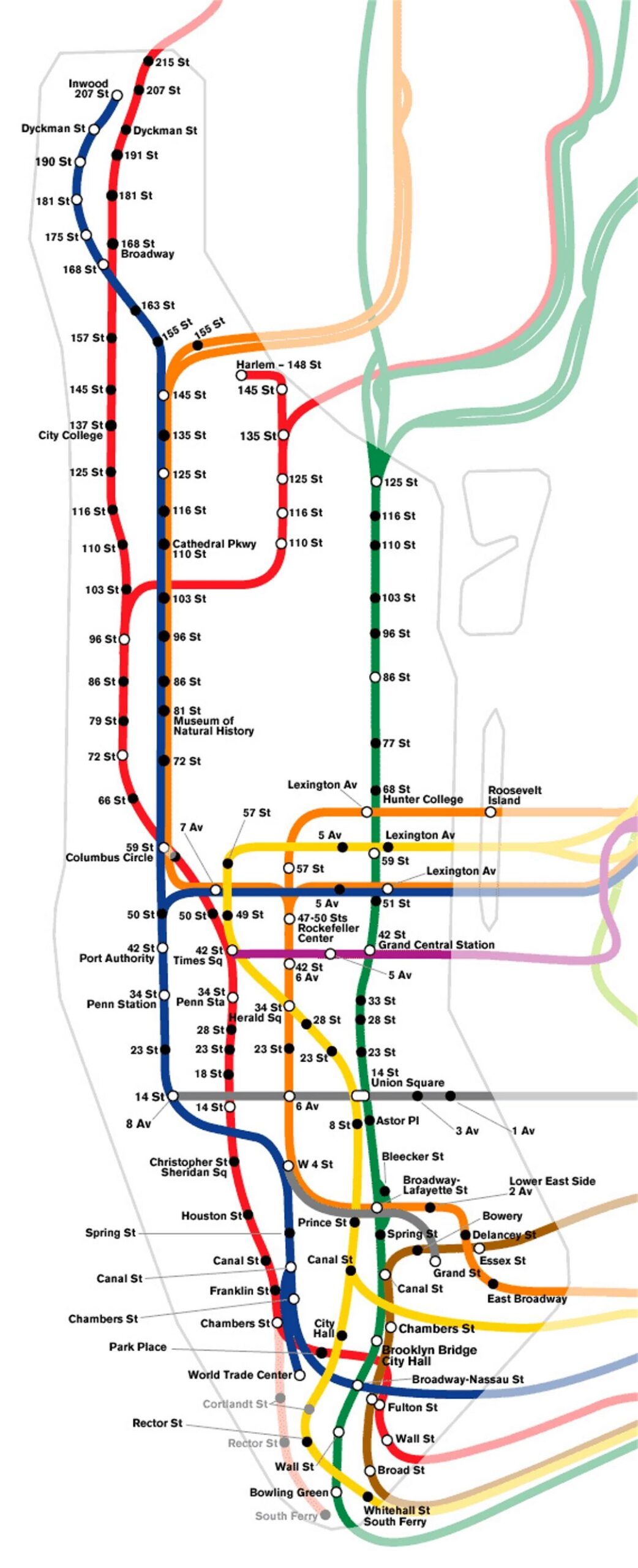 Schematic Subway Map Of Manhattan New York USA United States Of America North America Mapsland Maps Of The World