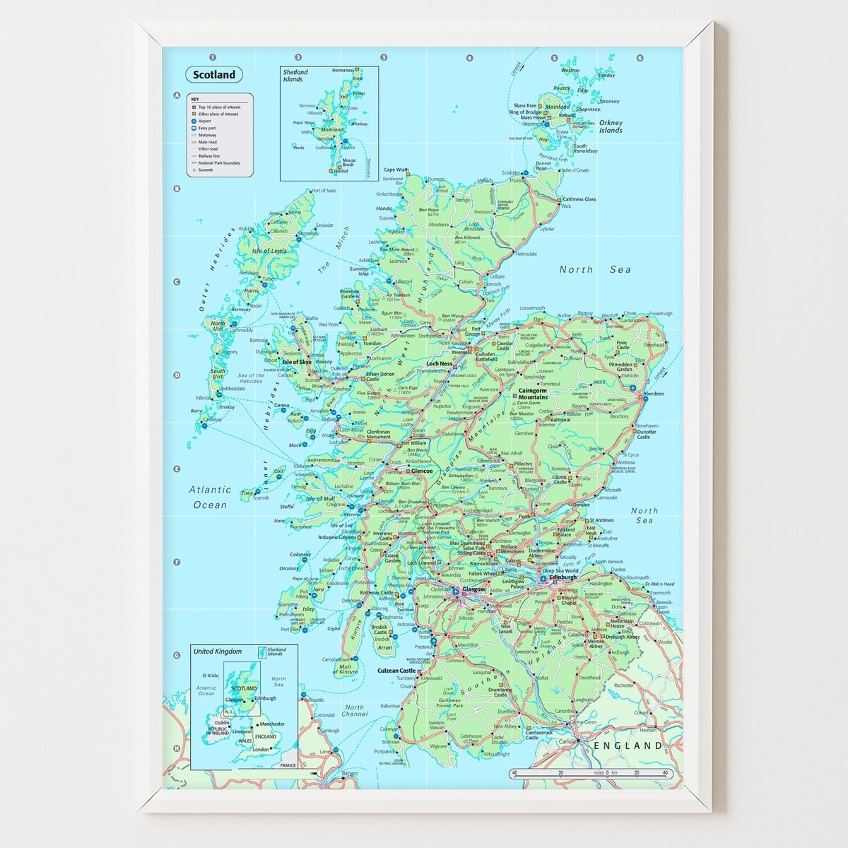 Scotland Map Poster Wall Art Print Educational Map Of United Kingdom Laminated