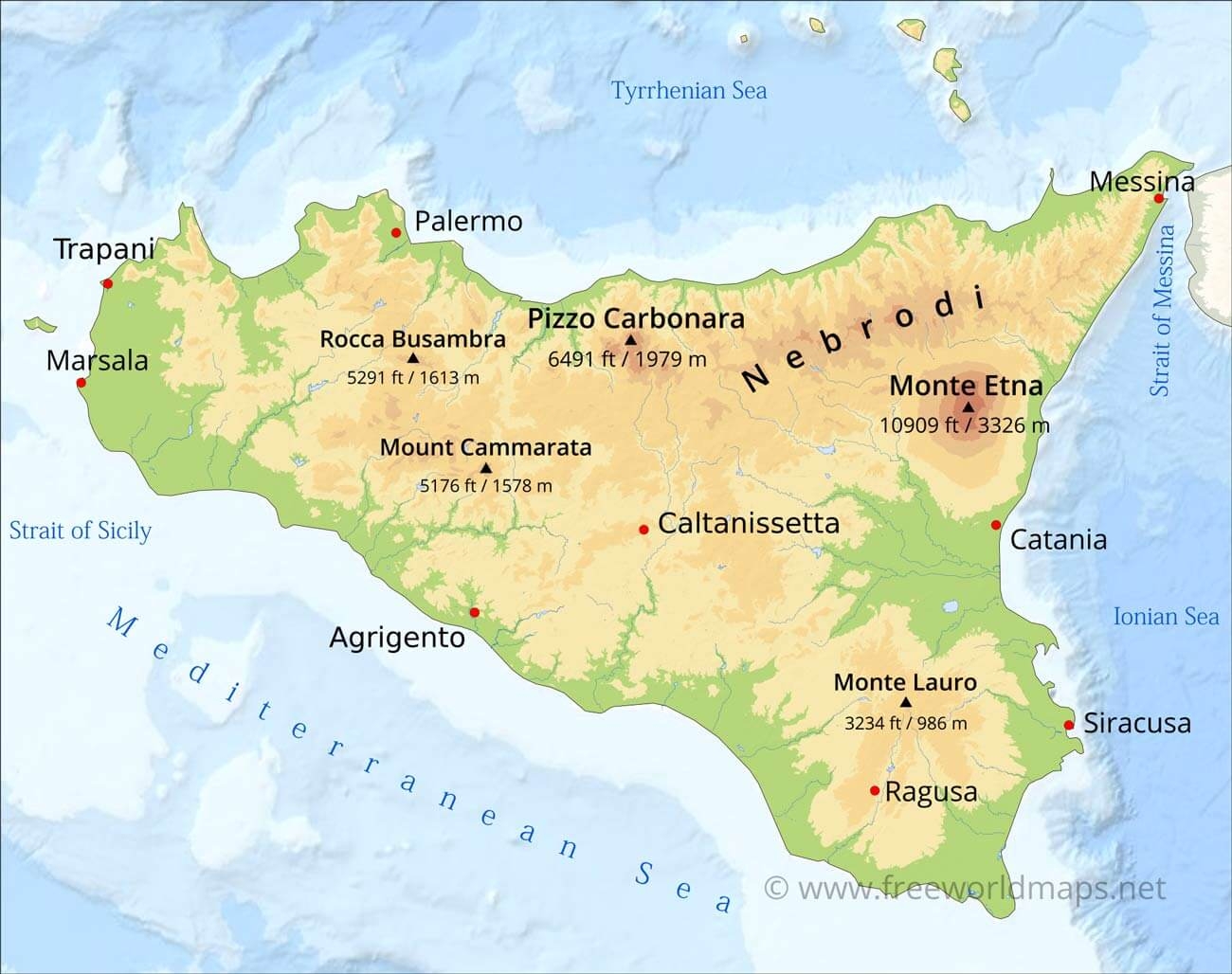 Sicily Physical Map