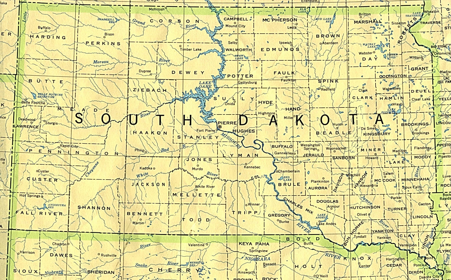 Free Printable Map Of South Dakota