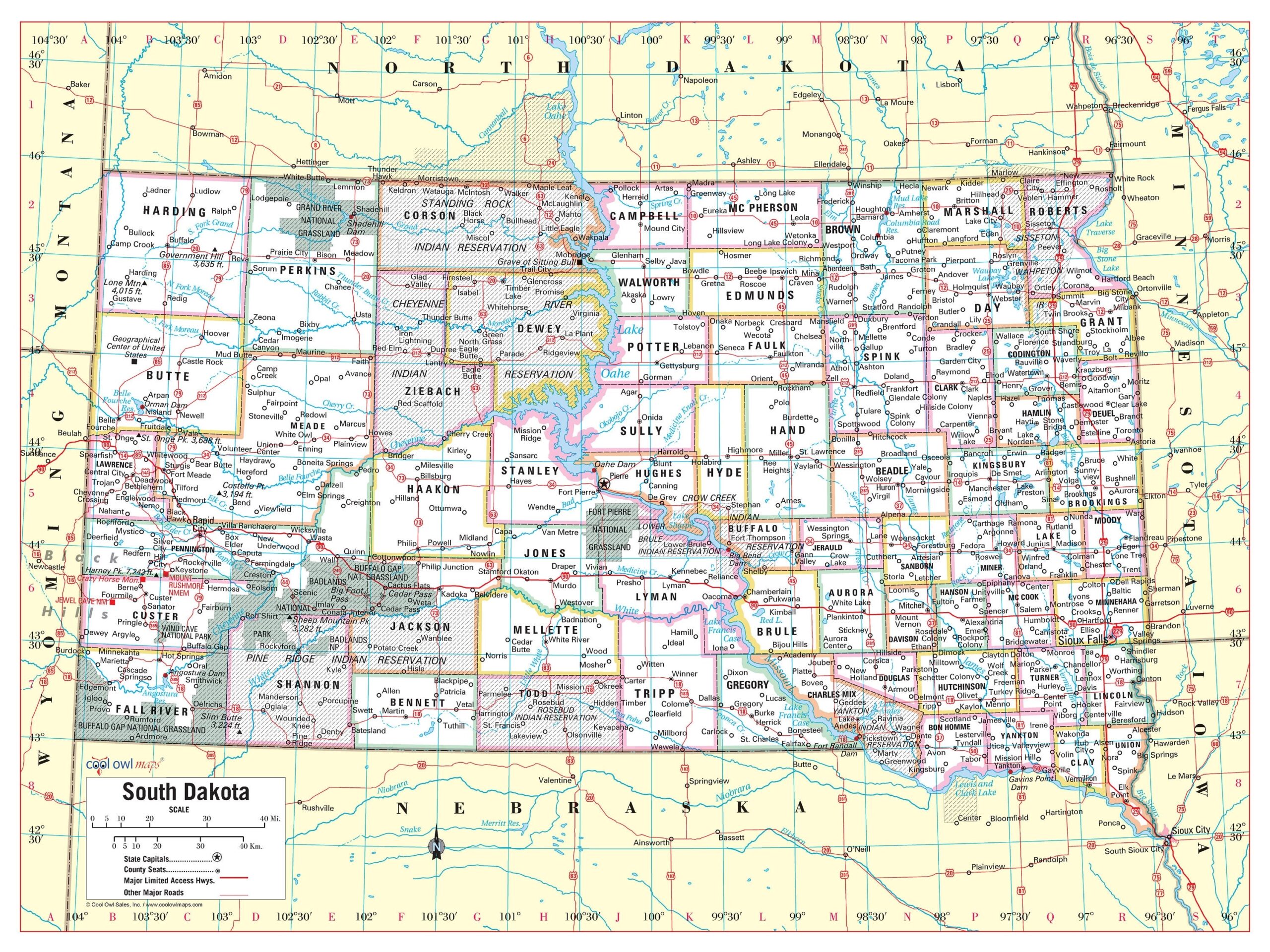 SOUTH DAKOTA State Wall Map Large Print Poster 32