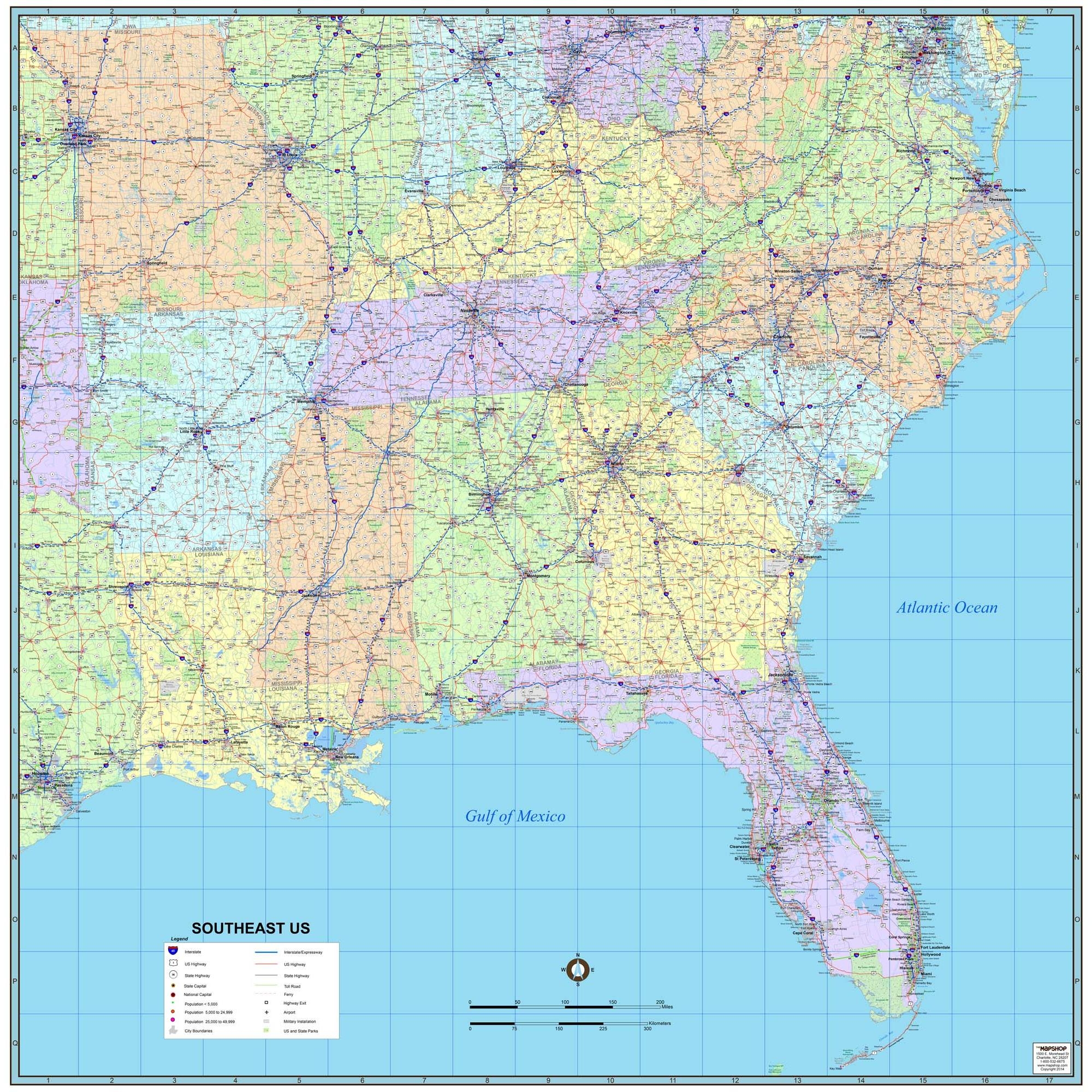 Southeast United States Regional Wall Map By MapShop The Map Shop
