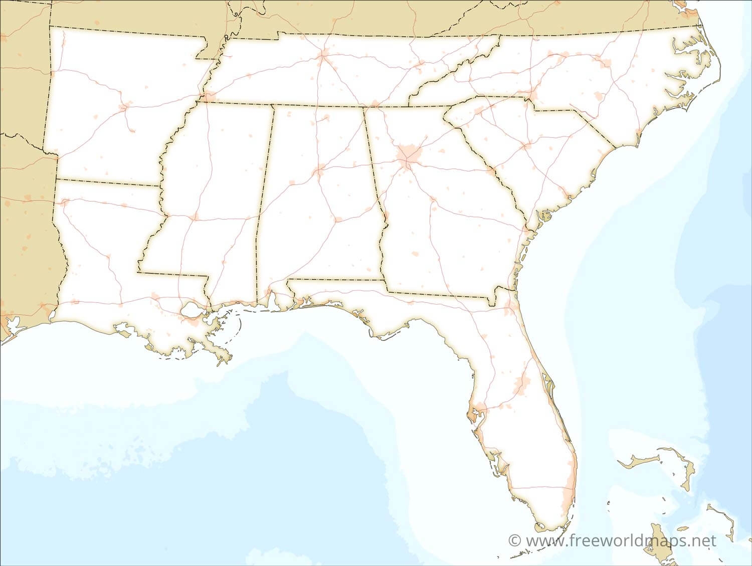 Printable Map Of Southeastern United States
