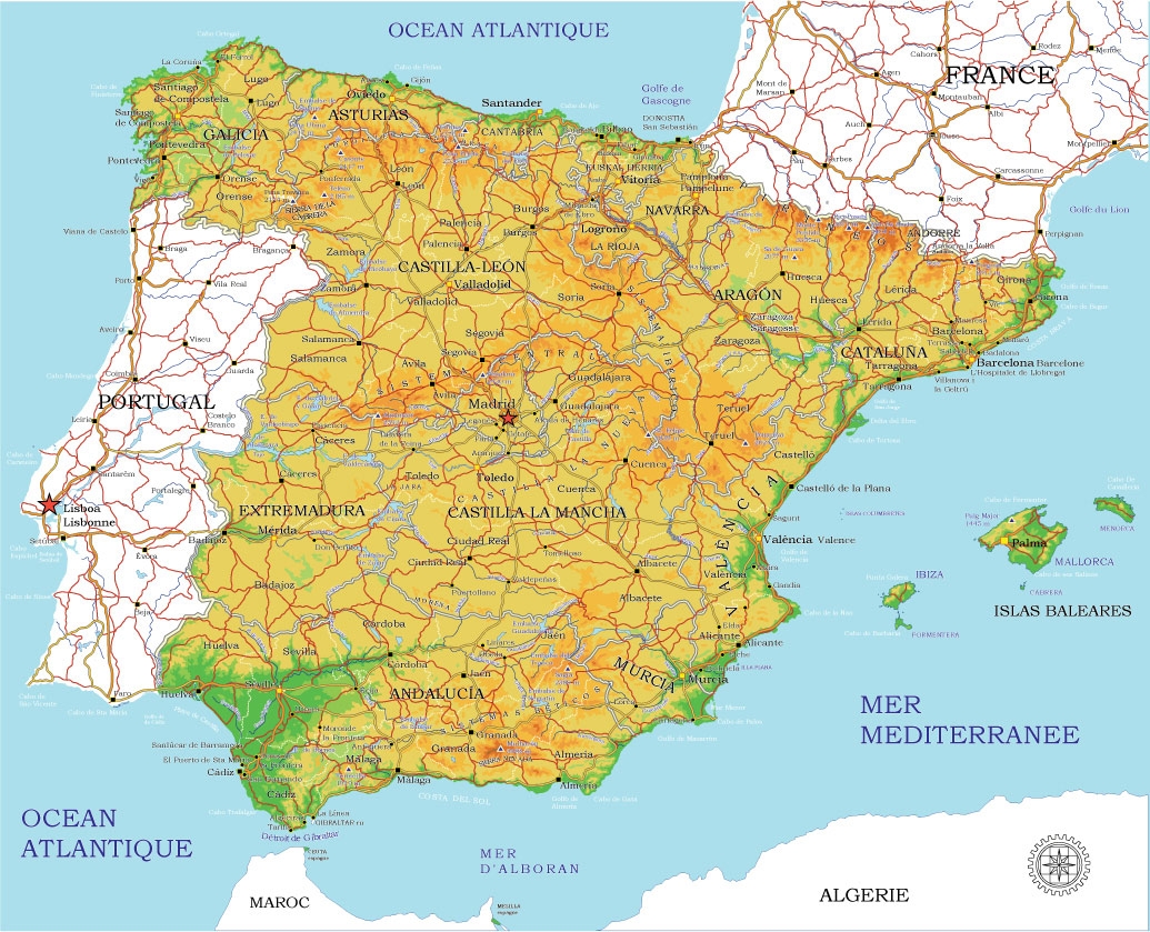 Spain Map Vector 01 Printable Administrative Terrain Editable Corel Draw