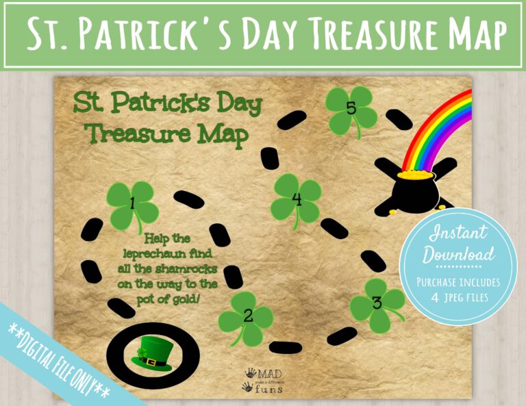 St Patrick s Day Treasure Map INSTANT PRINTABLE DOWNLOAD Shamrock Pot Of Gold Rainbow Scavenger Hunt St Patricks Day Leprechaun Clues