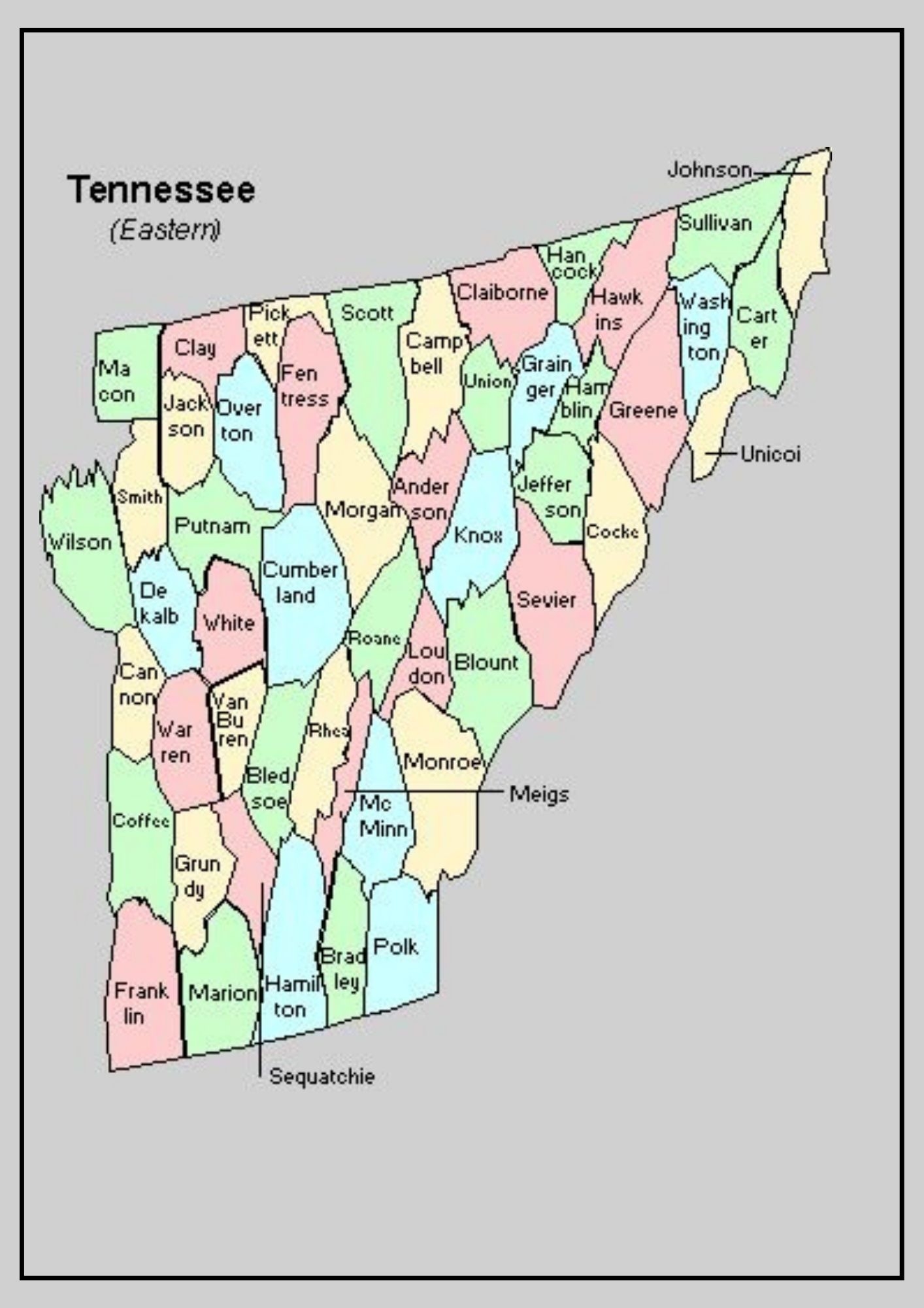 Printable Map Of Tennessee Counties