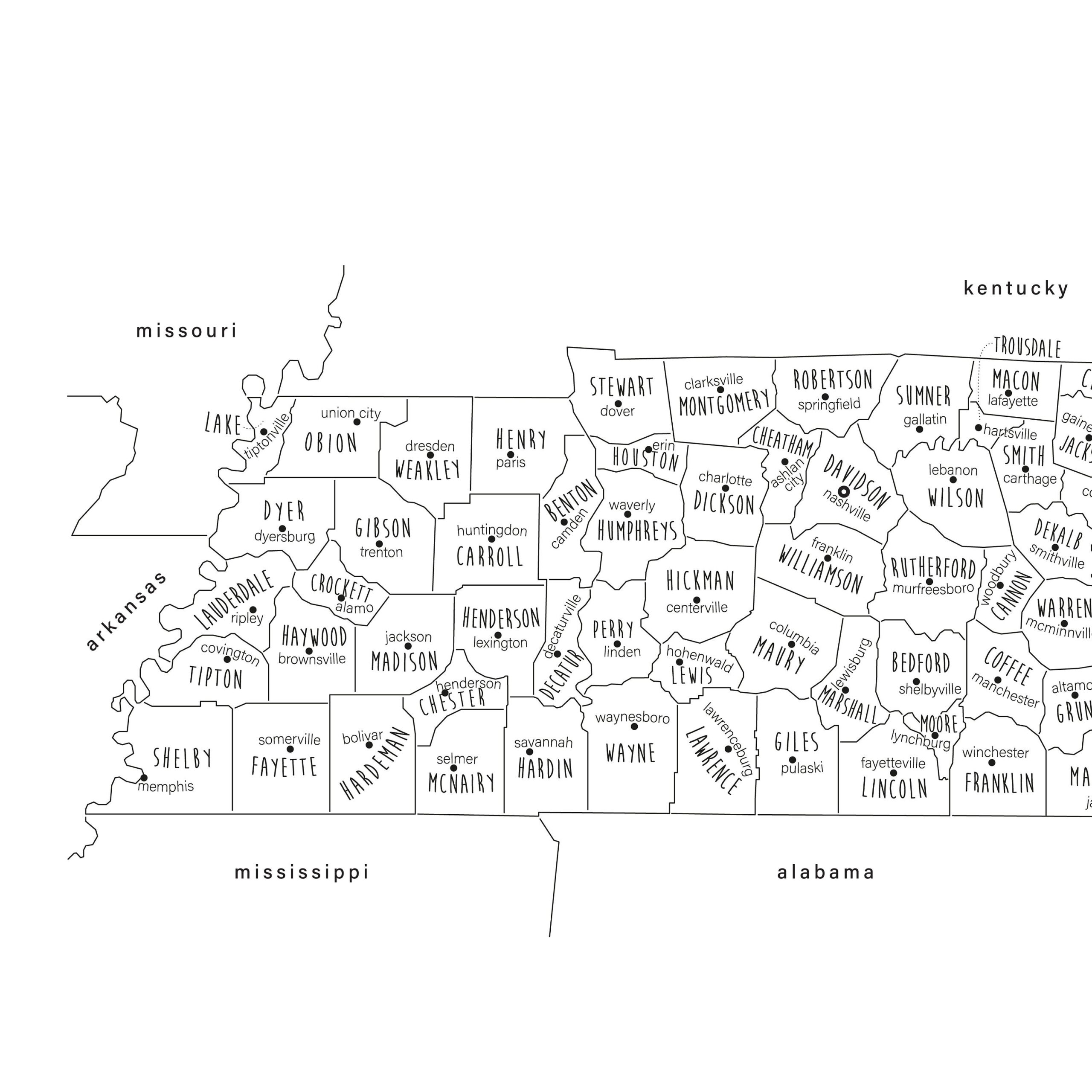 Printable Tennessee County Map