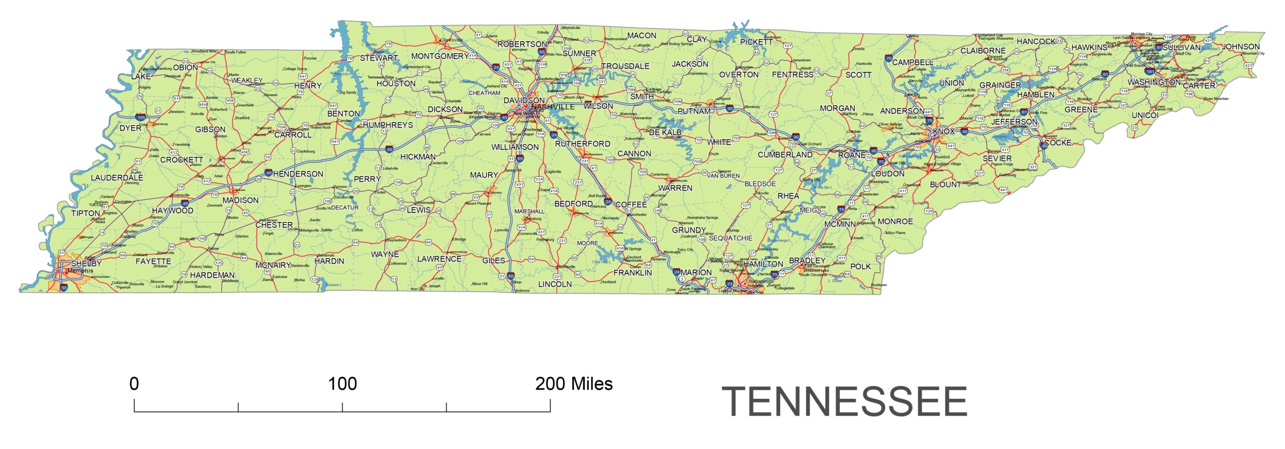 Tennessee Printable Map