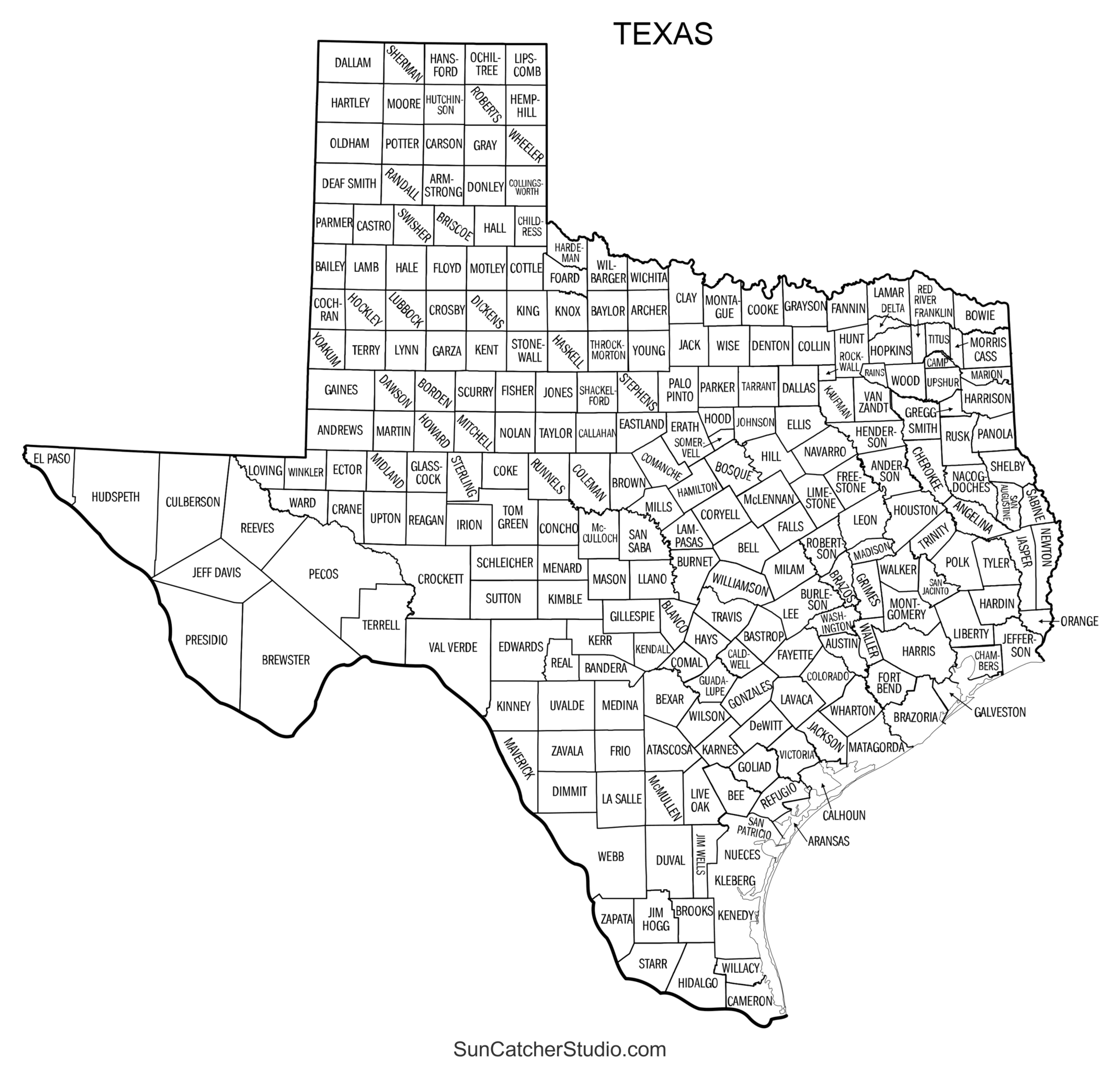 Texas County Map Printable State Map With County Lines Free 