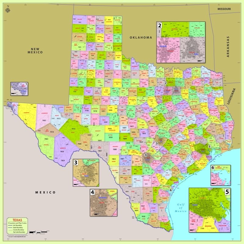 Texas ZIP Code Map With Counties Digital