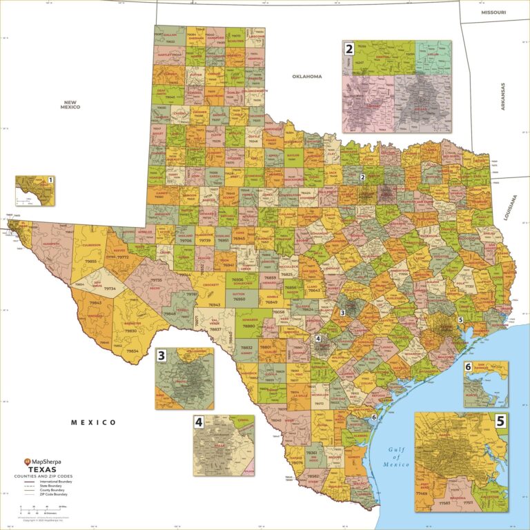 Texas ZIP Code Map With Counties Large Map Stanfords