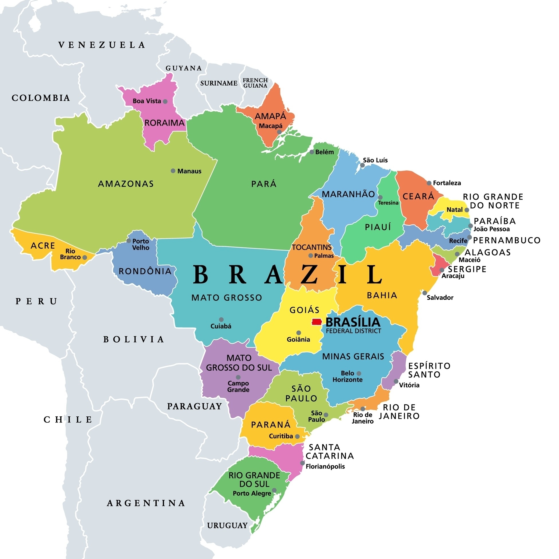 The 26 States Of Brazil Political Map Mappr