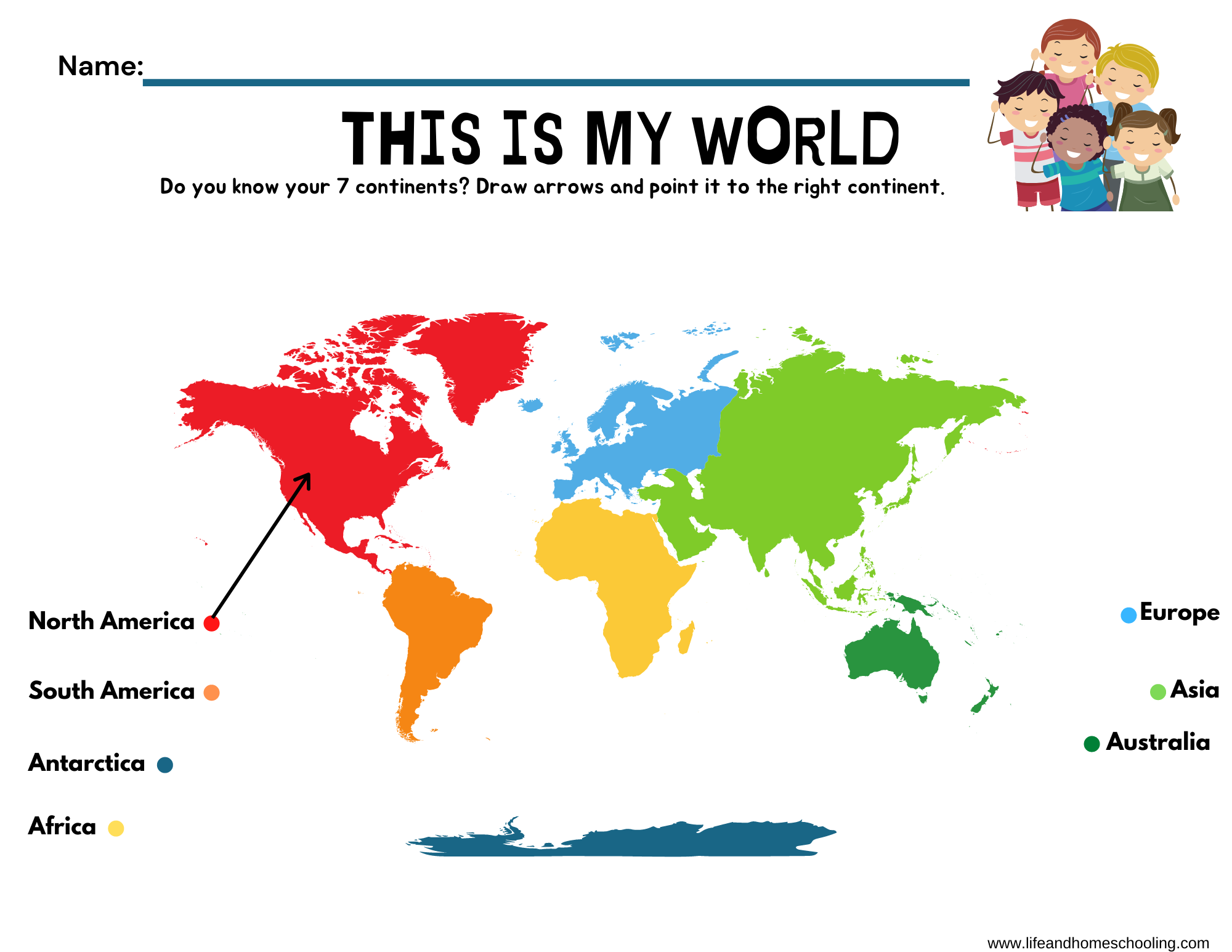Seven Continents Map Printable