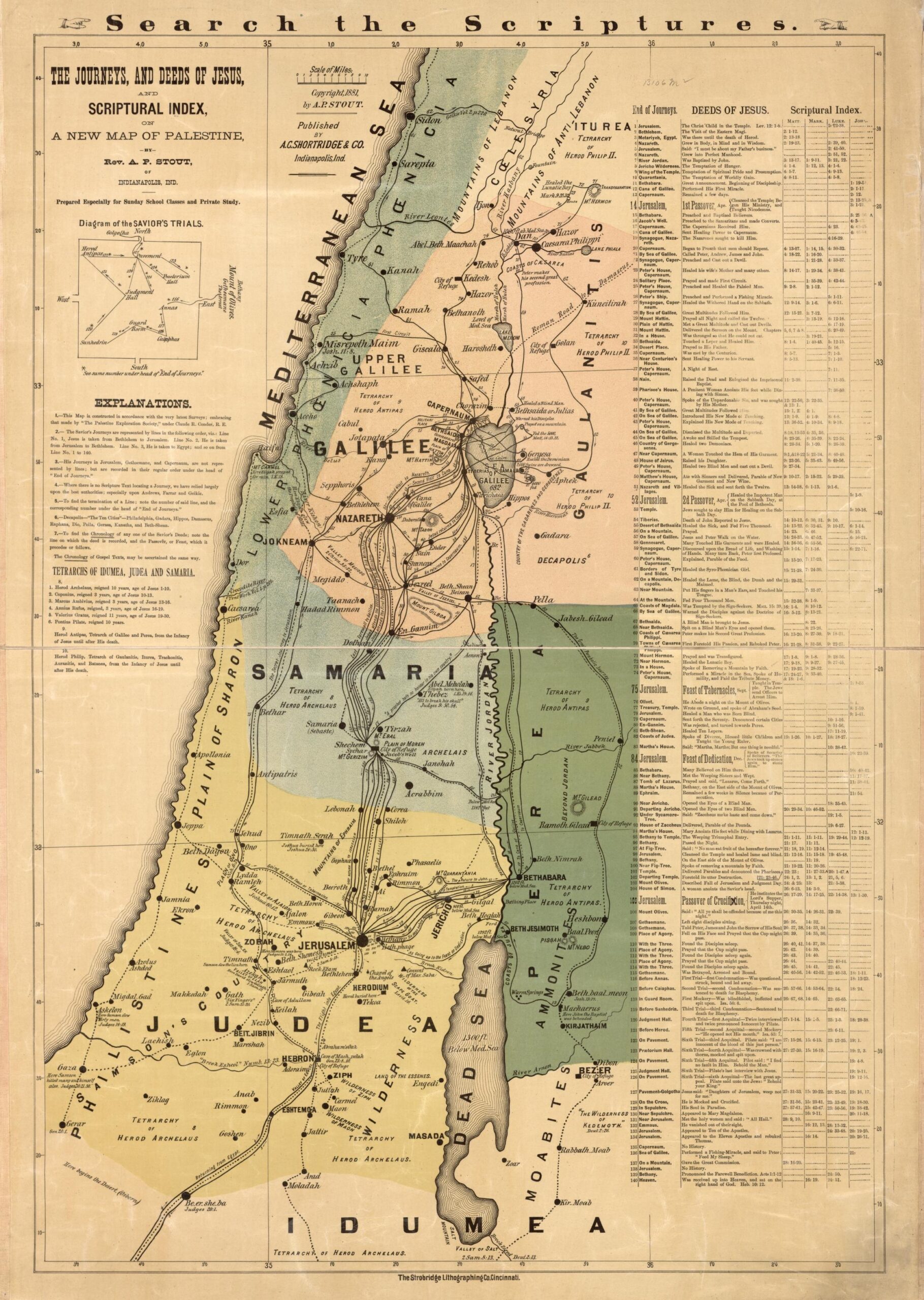 The Journeys And Deeds Of Jesus And Scriptoral Index On A New Map Of Palestine Library Of Congress