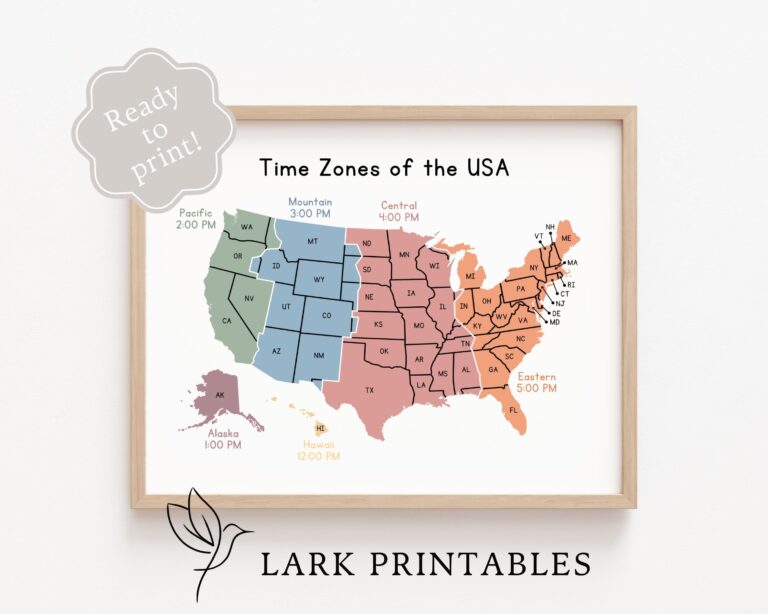 Time Zones Of The USA Map Educational Poster Printable Geography Classroom Wall Decor Montessori Homeschool Resource Time Zone United States Etsy