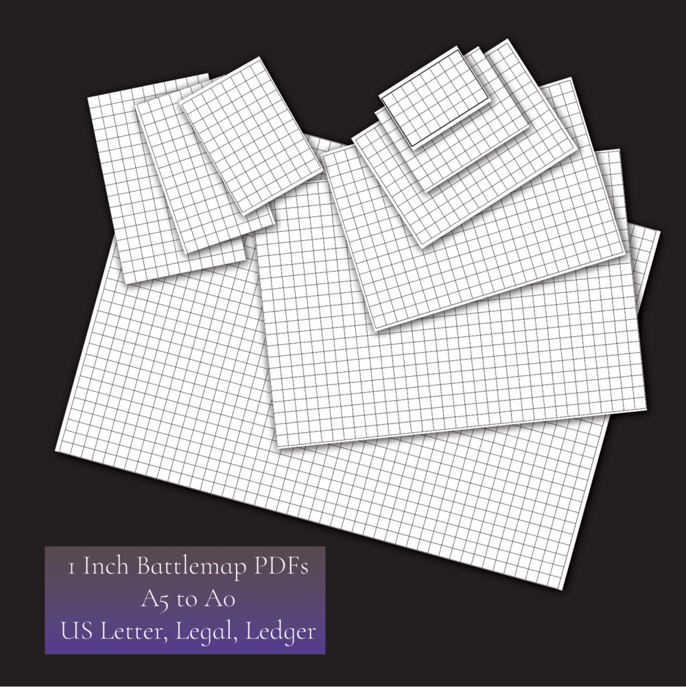 TTRPG Printable Grid Paper Set 1 Inch Battle Map PDFs A5 To A0 US Letter Legal Ledger 44 Files SVGs Thin Thick Textured Color CartographyAssets