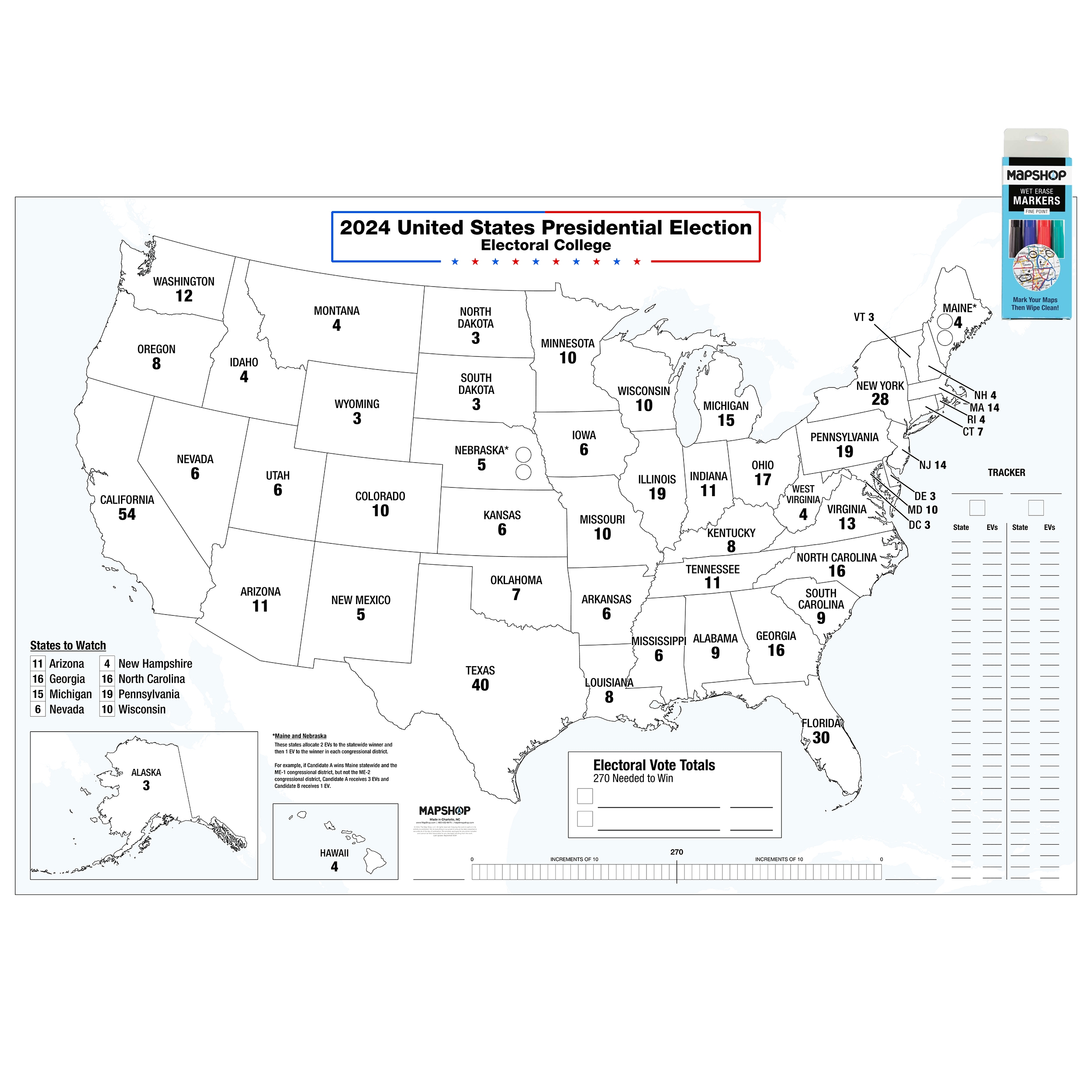 United States 2024 Electoral College Tracker Wall Map By MapShop The Map Shop