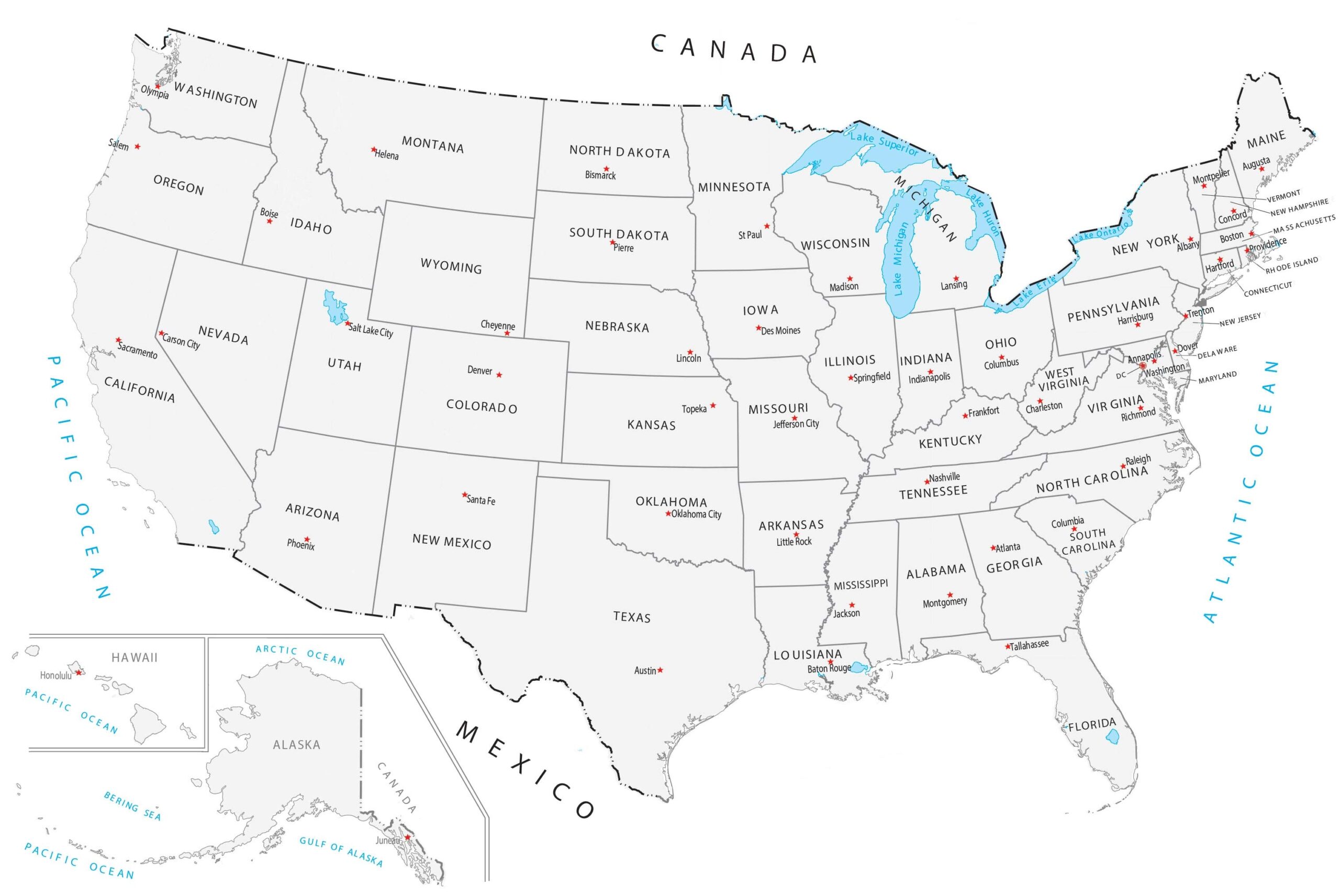 Free Printable Us Map With Capitals