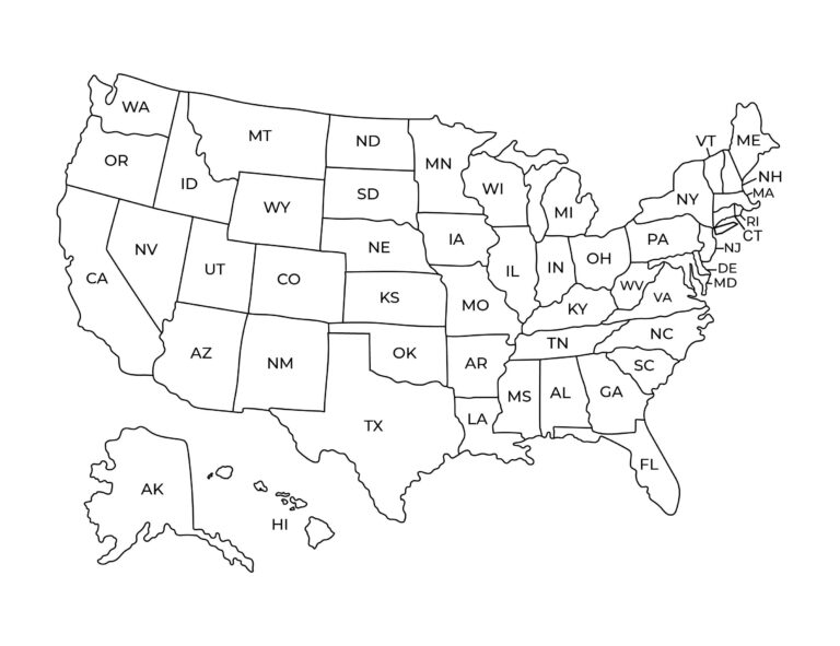 US Map With State Names Printable Map Of The USA United States Showing States Etsy