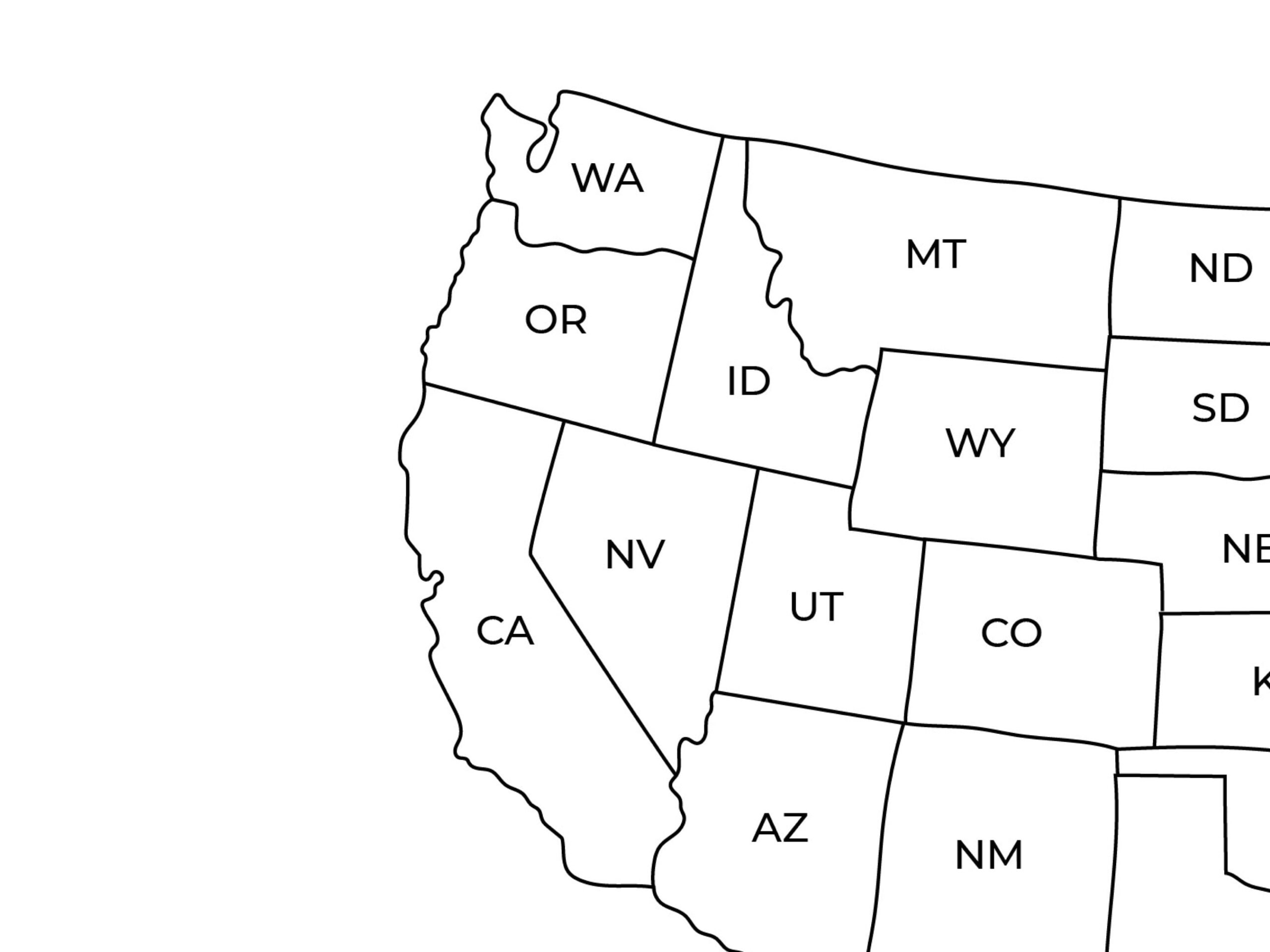 Usa Map With State Names Printable