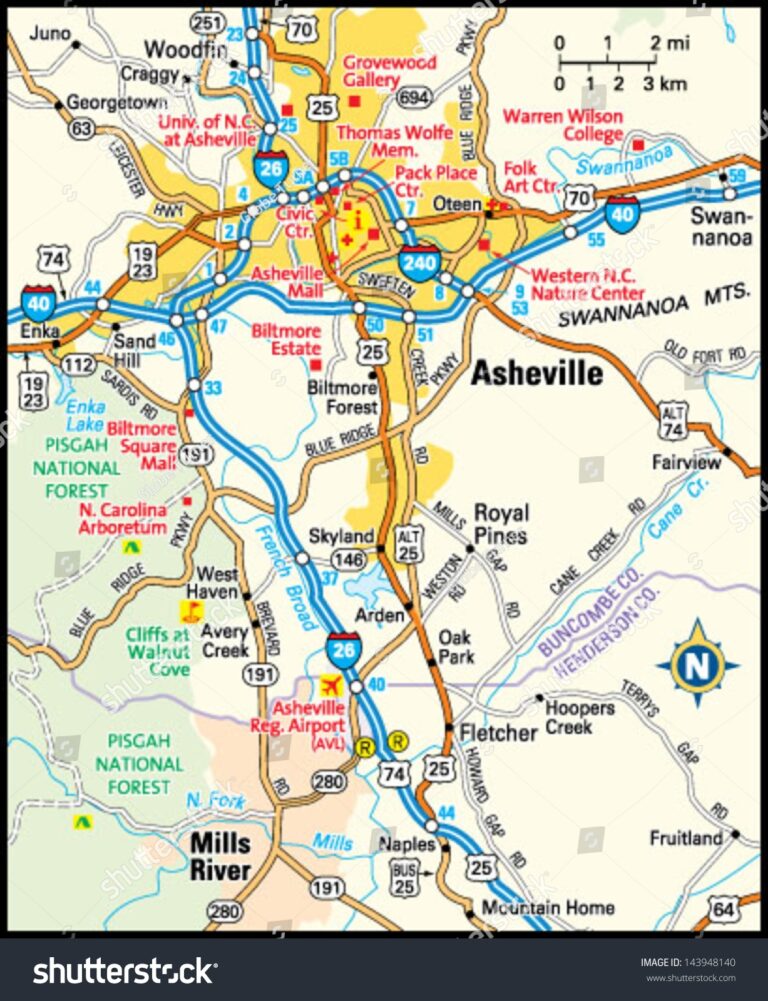 Vektor Stok Asheville North Carolina Area Map Tanpa Royalti 143948140 Shutterstock