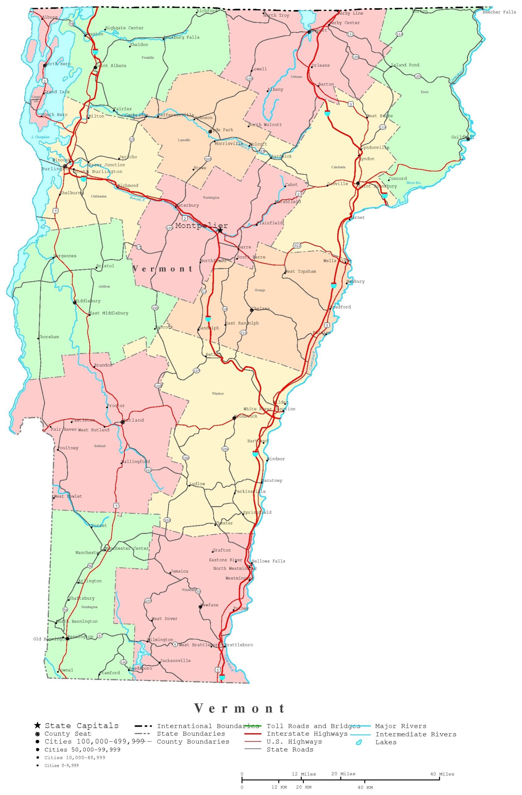 Vermont Printable Map
