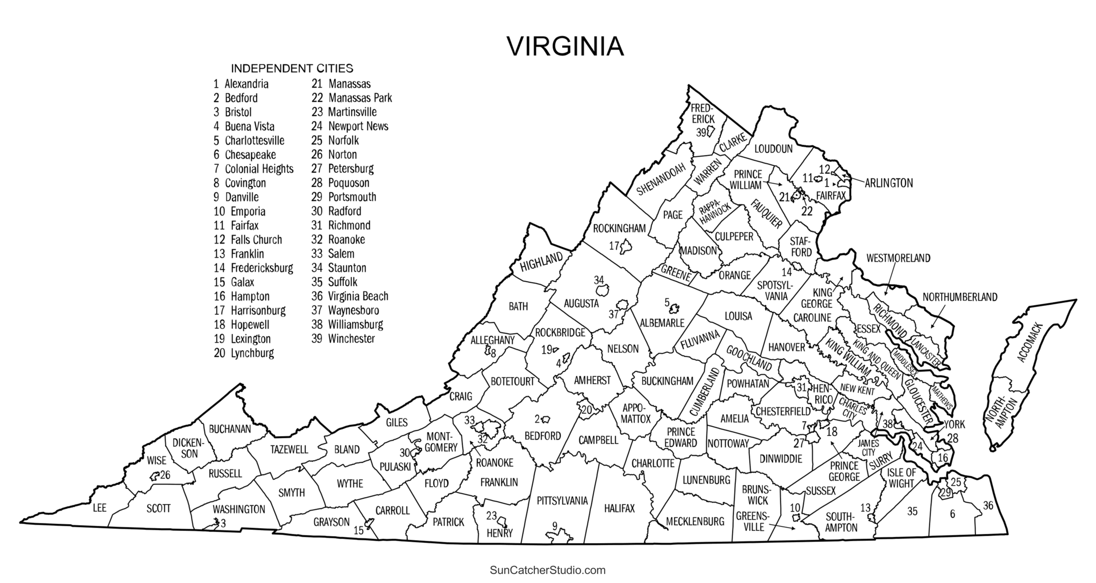 Virginia County Map Printable State Map With County Lines Free 