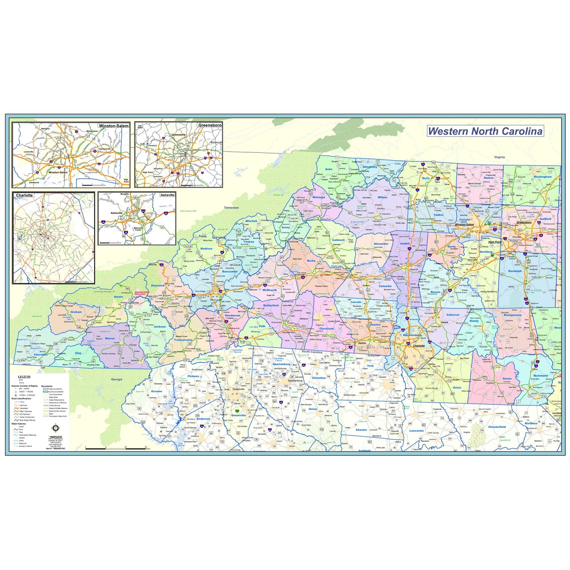Western North Carolina Regional Wall Map By MapShop The Map Shop