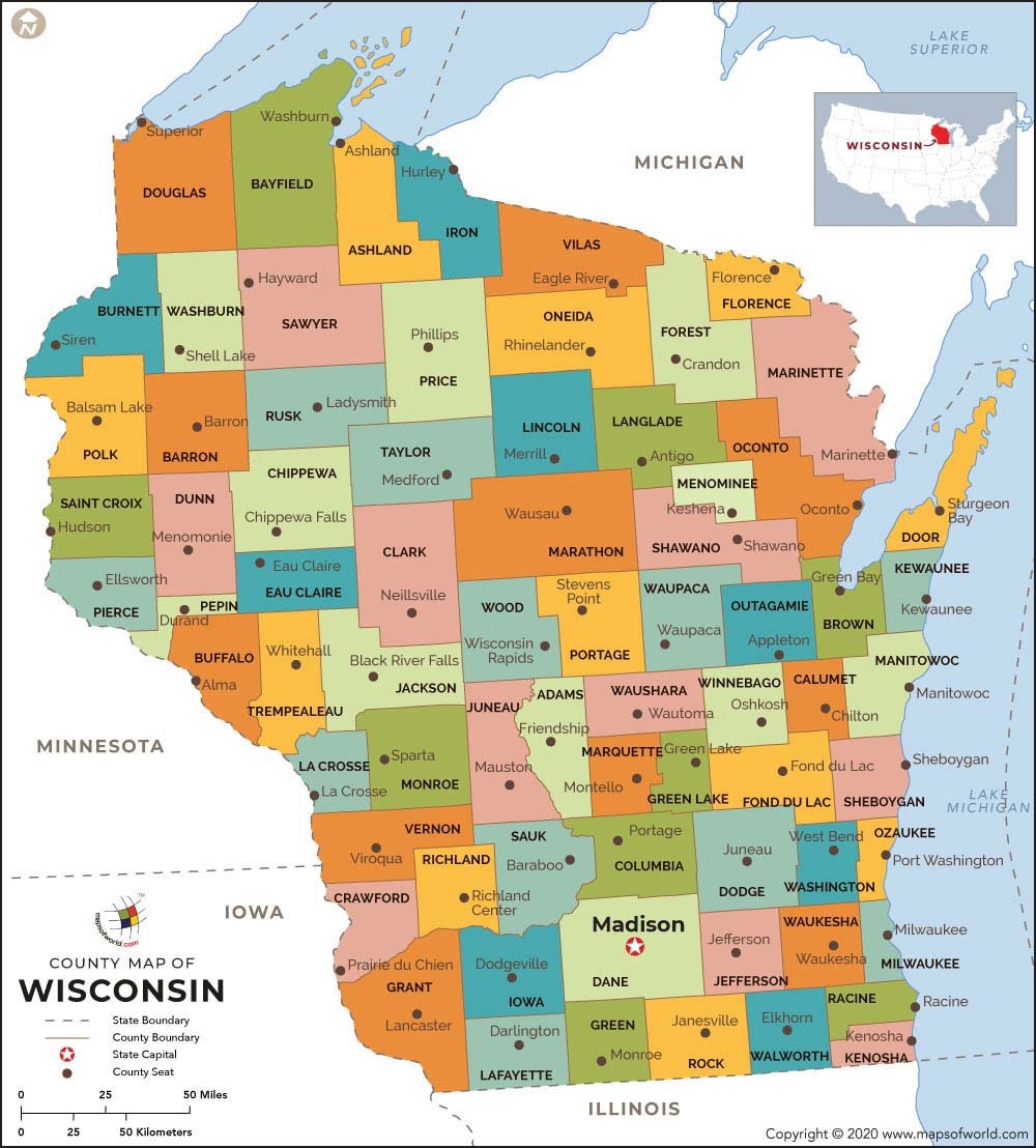 Printable Wisconsin County Map