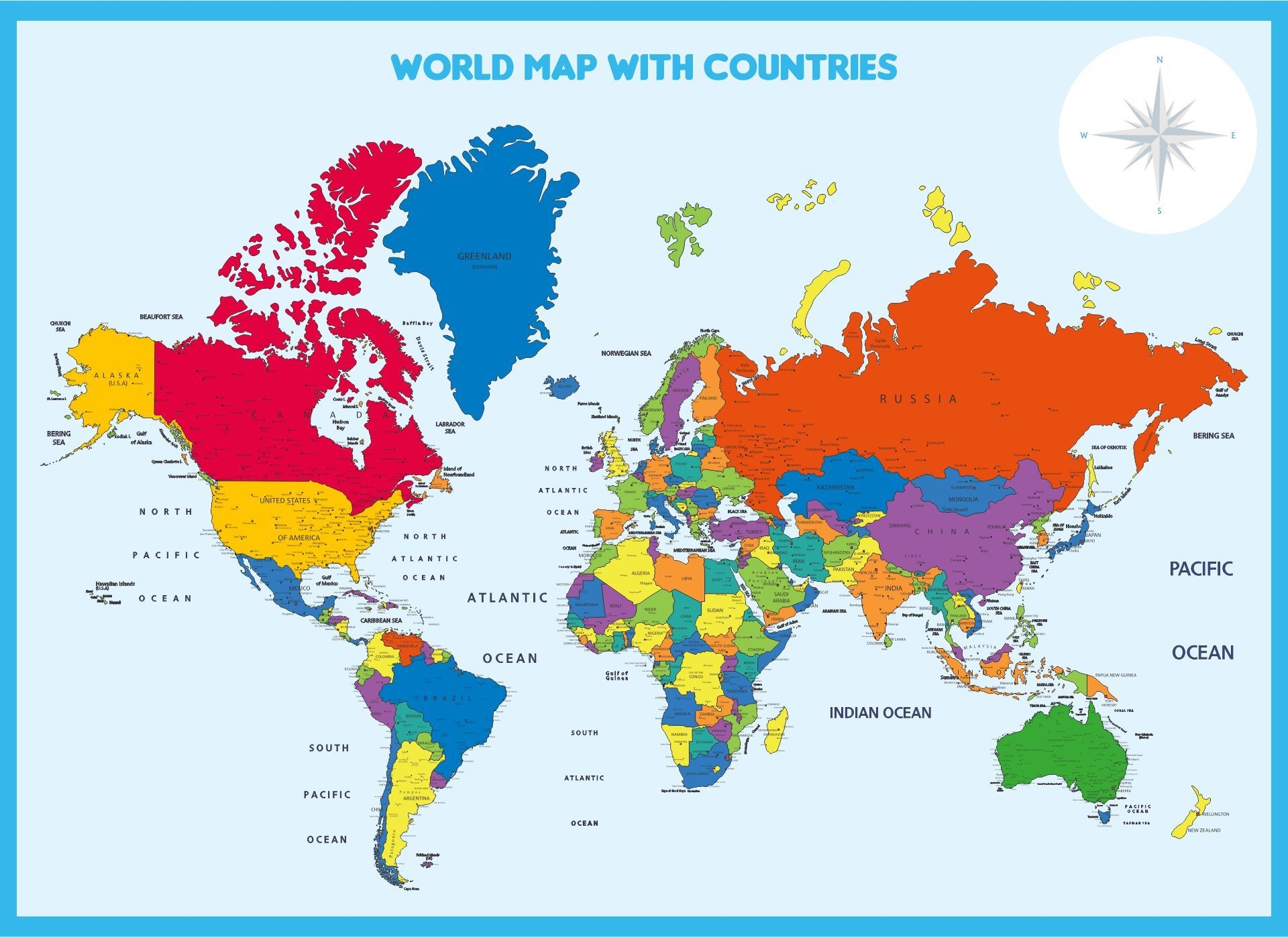 World Map Atlas Country Names Large Poster Art Print Gift Multiple 
