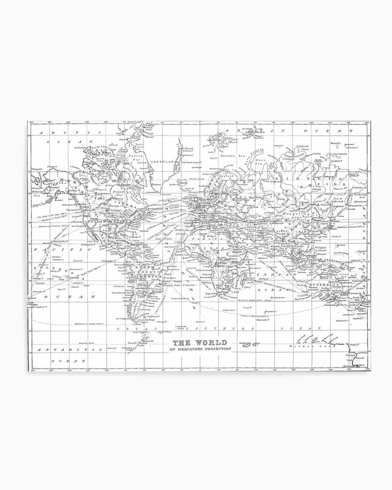 World Map Black And White Vintage II Art Print For Your Office Worksheets Library