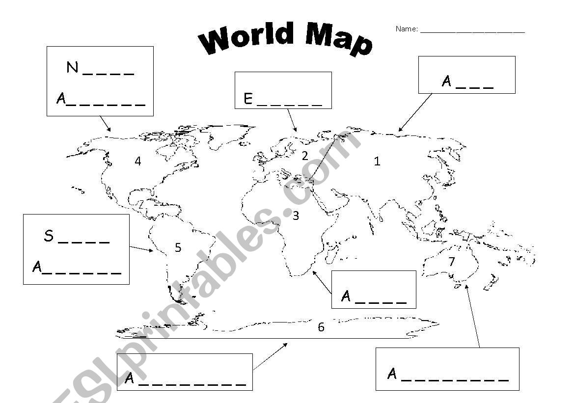 Printable World Map Worksheet