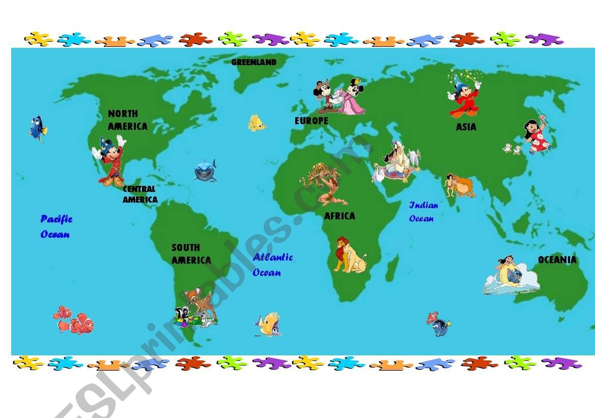 World Map For Kids ESL Worksheet By Pattette