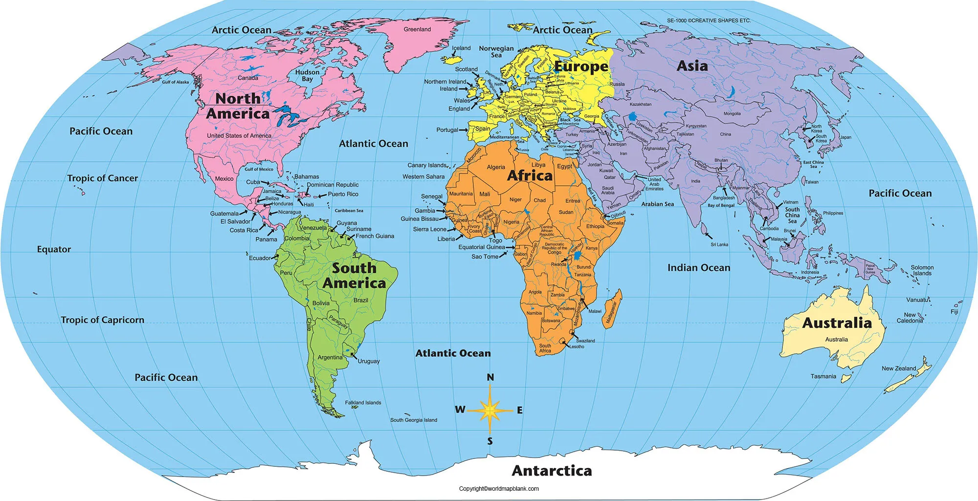 Labeled World Map Printable