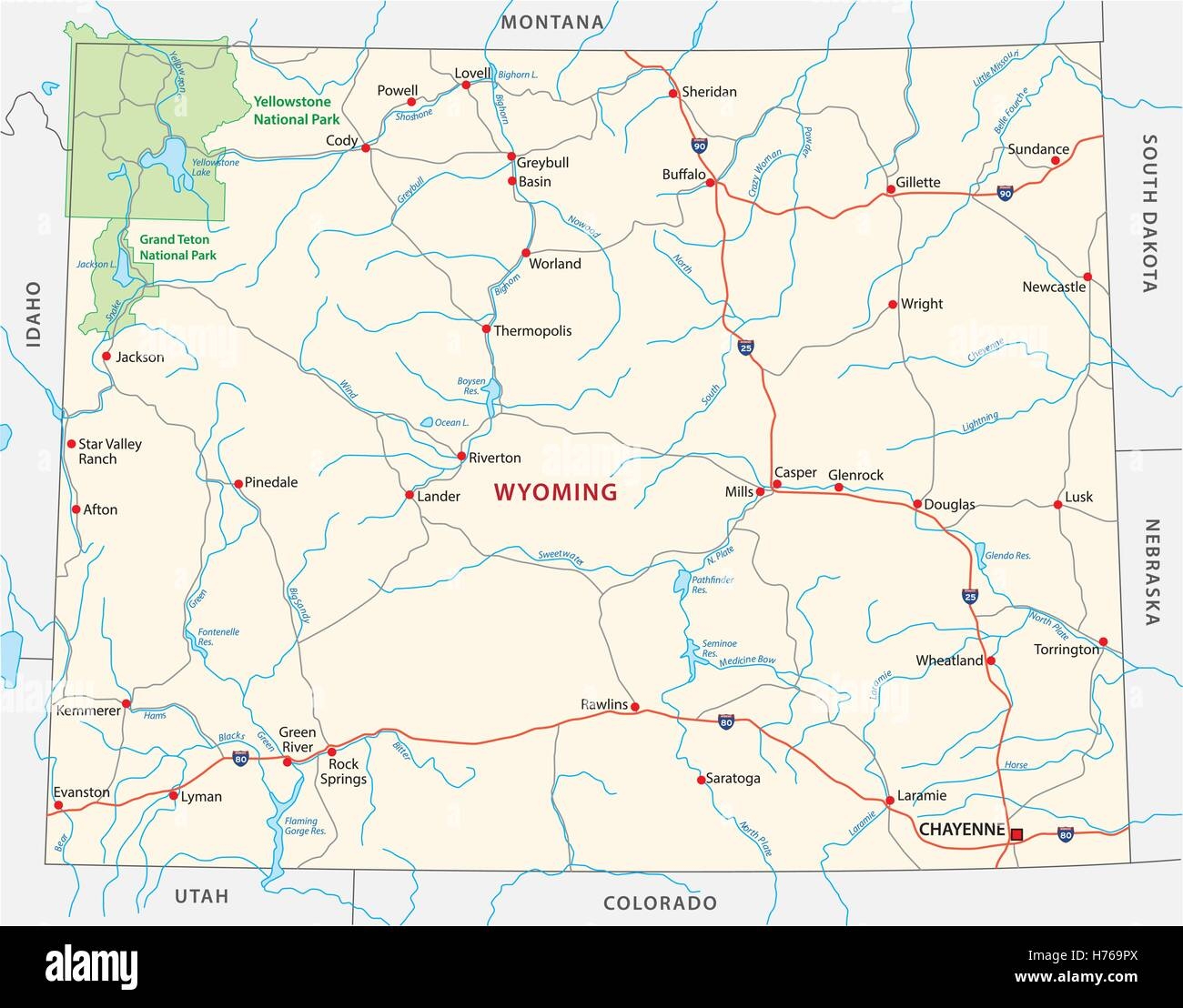 Wyoming Road Map Stock Vector Image U0026 Art Alamy