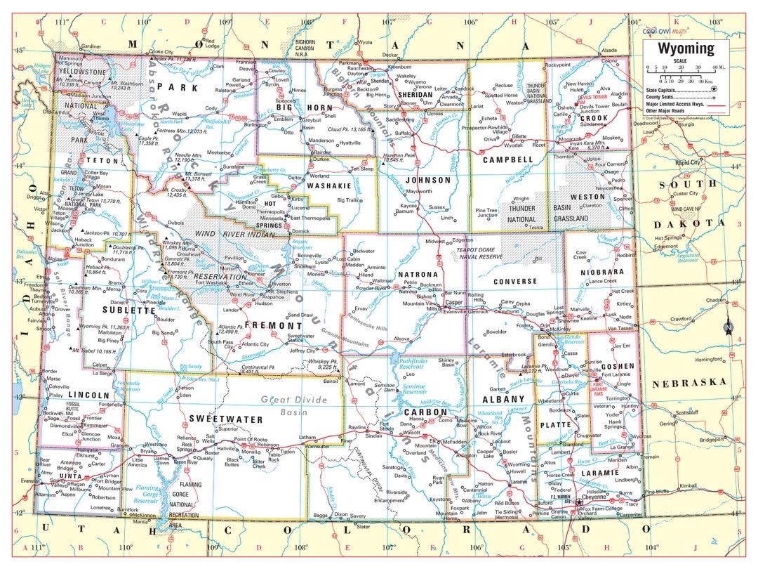Wyoming State Wall Map Large Print Poster 32
