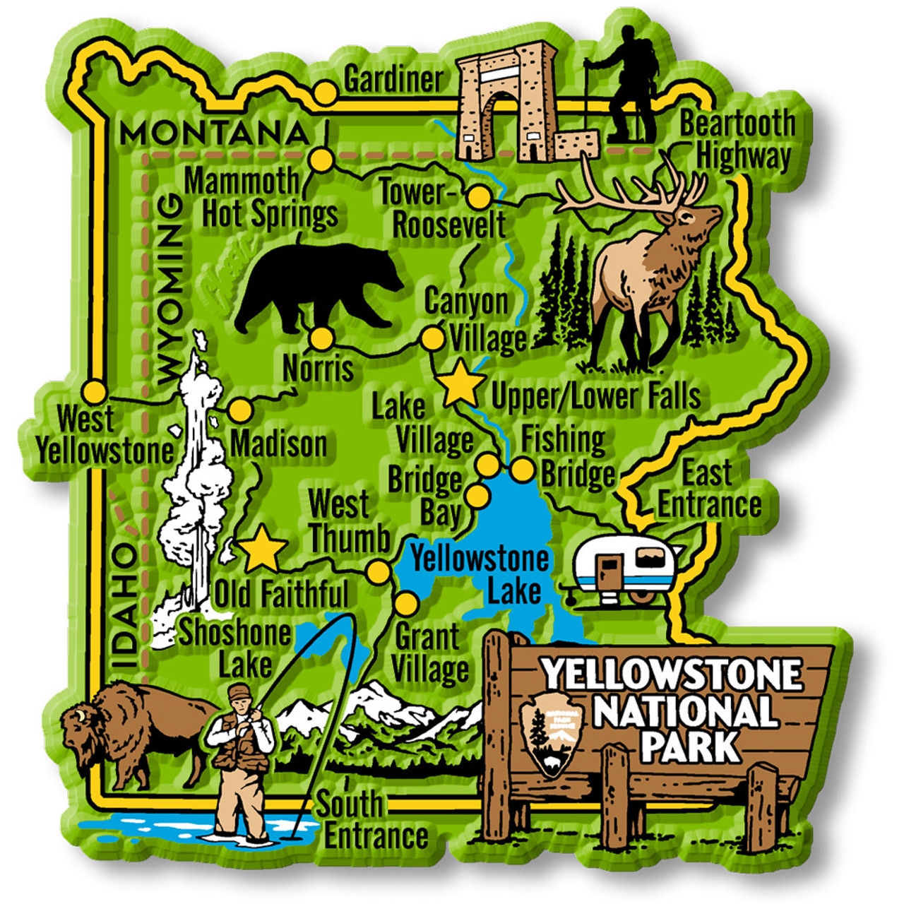 Yellowstone National Park Map Magnet By Classic Magnets Collectible Souvenirs Made In The USA Worksheets Library